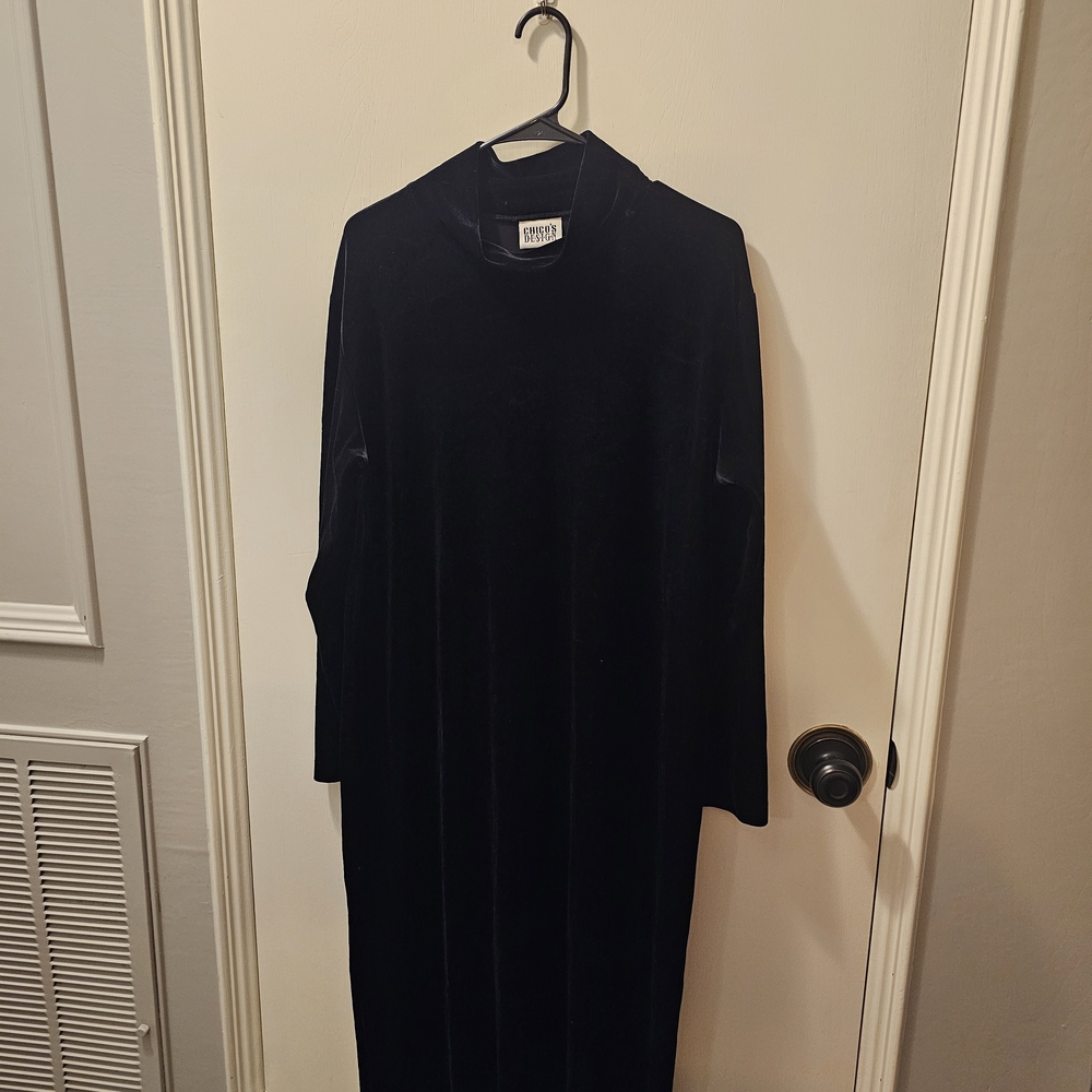 Chico's Elegant Velvet  Black Long Sleeve Dress